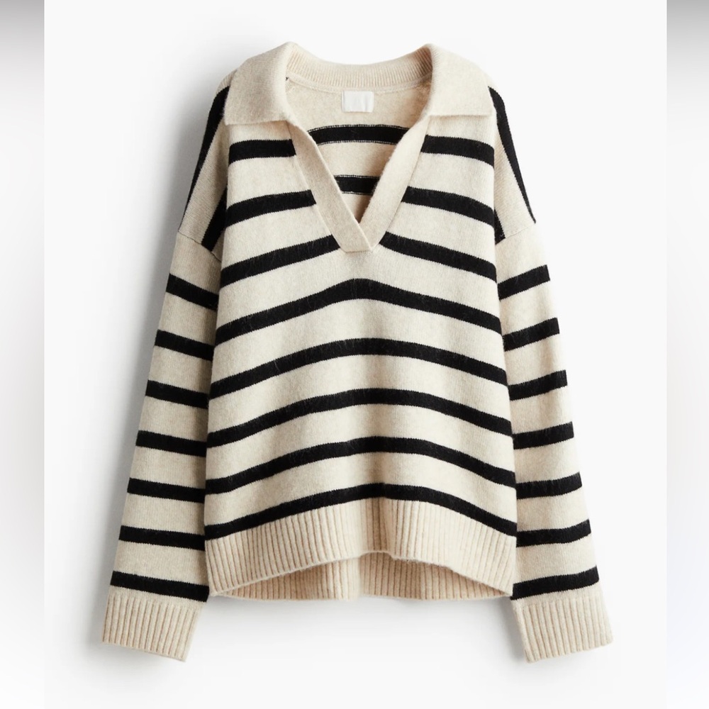 H&M stripped collared sweater Fine-knit Collared Jumper